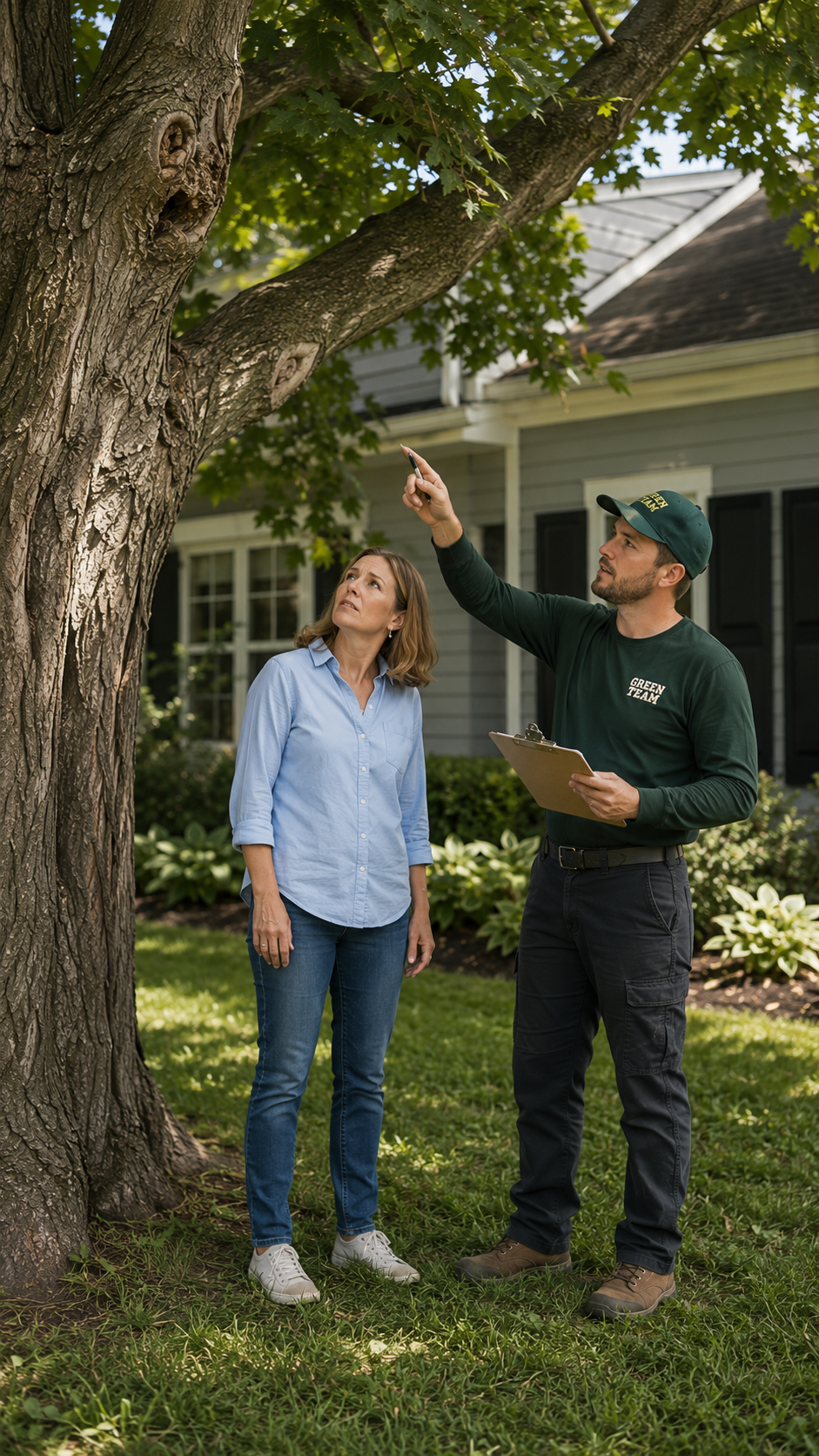 Certified arborist assessing a mature tree